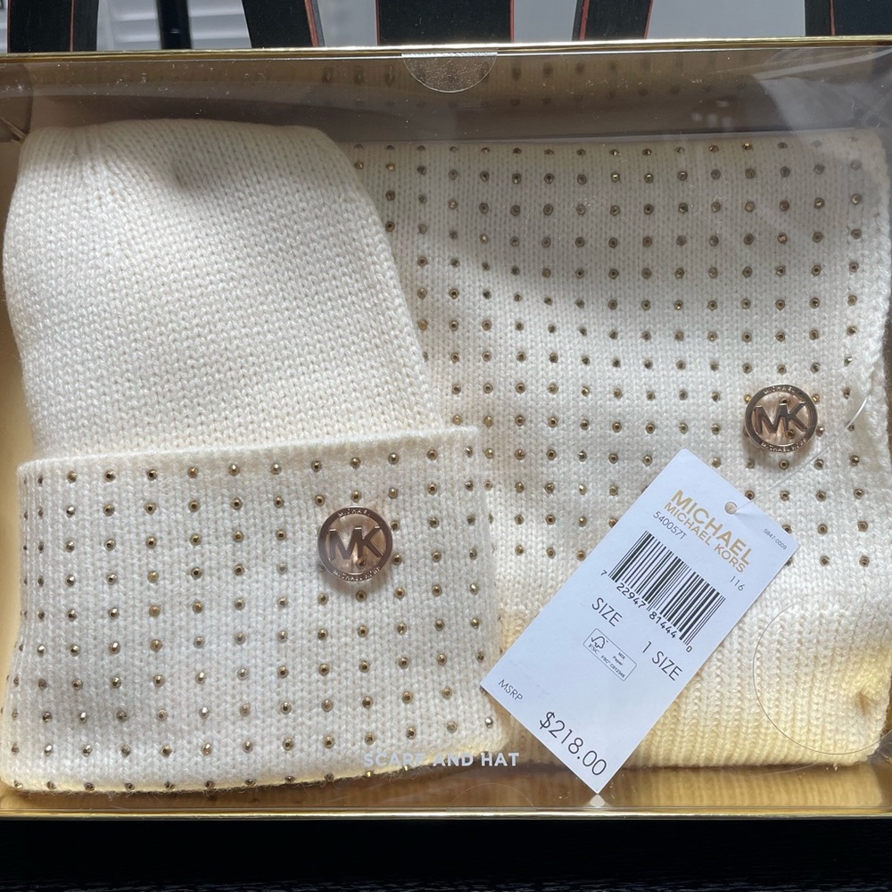 Michael Kors Ivory Knit Set with Gold Details